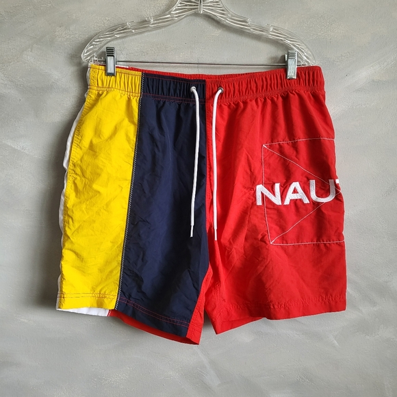 NAUTICA COLORBLOCK PATCHWORK SWIM TRUNKS Size L - Picture 1 of 10